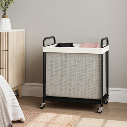 ELYKEN Laundry Hamper 3 Section, 120L Rolling Laundry Sorter with Removable Liner Bag, Laundry Basket with Wheels, Steel Frame with Metal Handle, Clothes Hamper Cart for Laundry Room & Bedroom