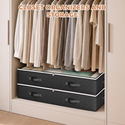 Budding Joy 90L Under Bed Storage Containers, 4 Pack Closet Organizers Grey | Foldable underbed storage bins for linen sheets, blanket, clothing, comforter, sweaters, pillows, wrapping paper