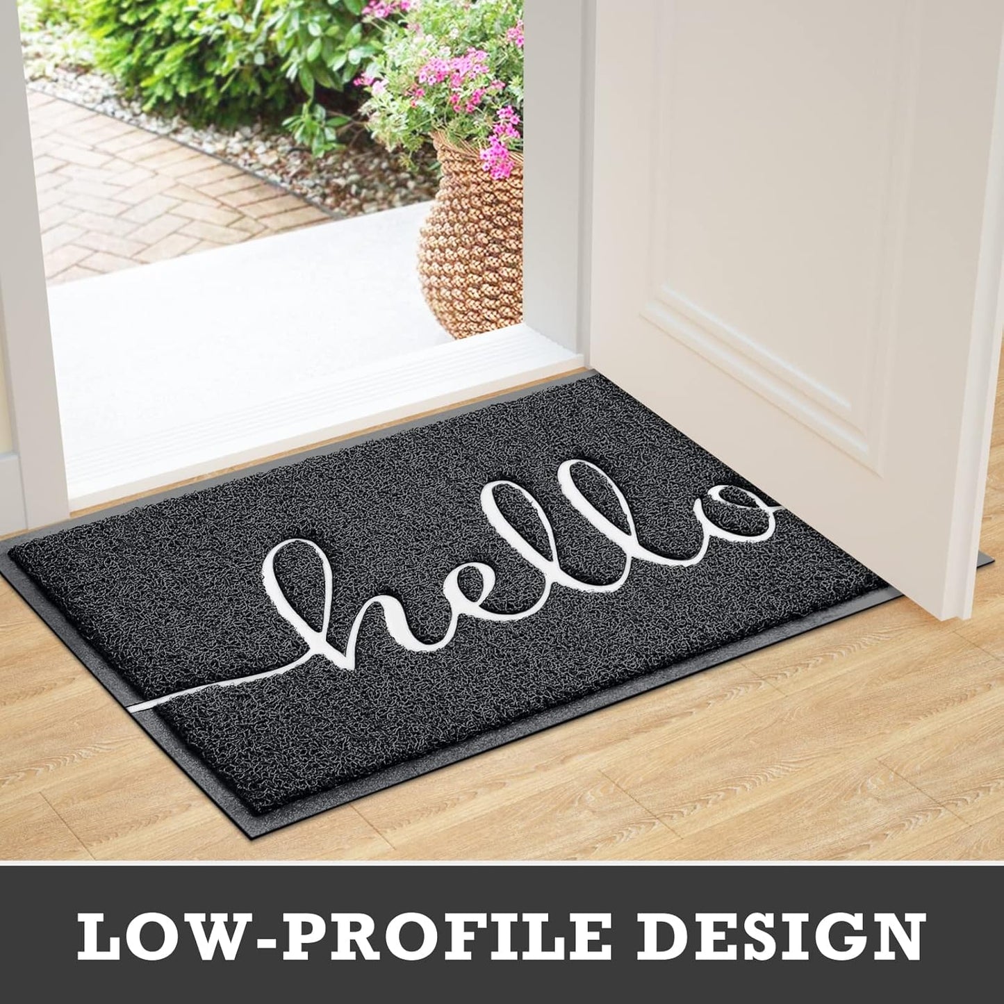 CozyBounty Black Door Mat Welcome Mats Outdoor Indoor Non-Slip Doormat for Entryway Low-Profile Floor Mat for Yard, Garage, High Traffic Areas (30"x17.5", Black)