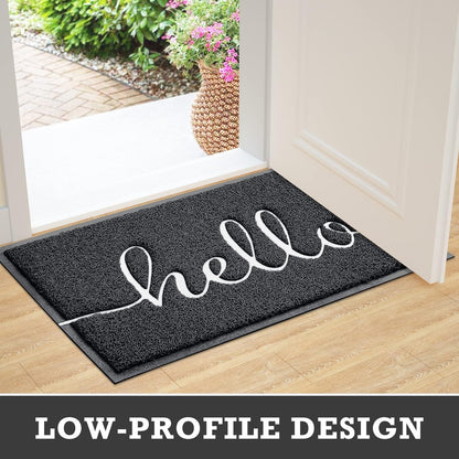 CozyBounty Black Door Mat Welcome Mats Outdoor Indoor Non-Slip Doormat for Entryway Low-Profile Floor Mat for Yard, Garage, High Traffic Areas (30"x17.5", Black)