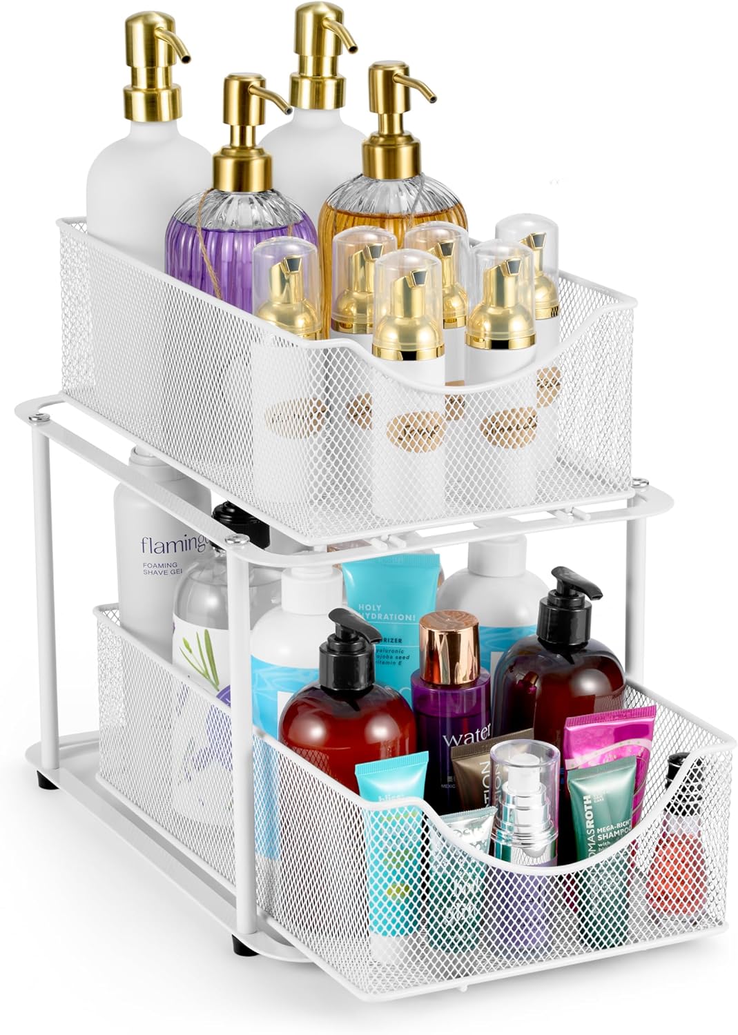 Sorbus 2 Tier Metal Under Sink Organizer for Bathroom, Kitchen, Strong Steel Mesh Sliding Drawers for Under Sink, Under Cabinet, Closet, Kitchen, Pantry, Bathroom Organizers and Storage (Black)