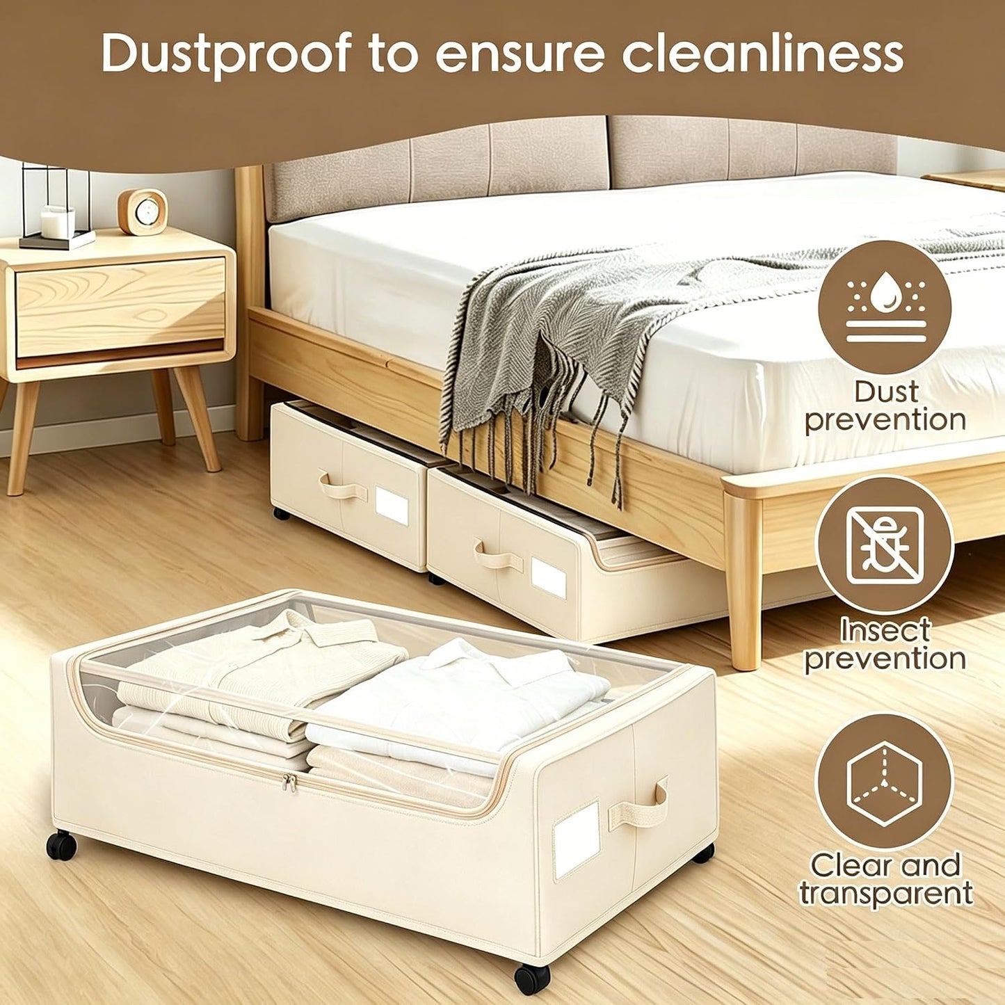 Under Bed Storage with Wheels, 2-Pack Under the Bed Storage Containers with Clear Lids & Label, Underbed Storage Bins, XXXL 85L 11 inches Rolling Metal Drawer for Clothes, Shoes, Toys, Books - Gray