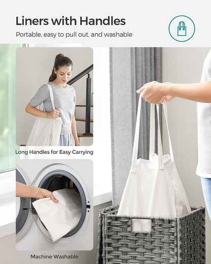 SONGMICS Laundry Hamper with Lid, 23.8 Gallon (90 L) Synthetic Rattan Clothes Laundry Basket with Lid and Handles, Foldable, Removable Liner, Chestnut Brown ULCB051K02