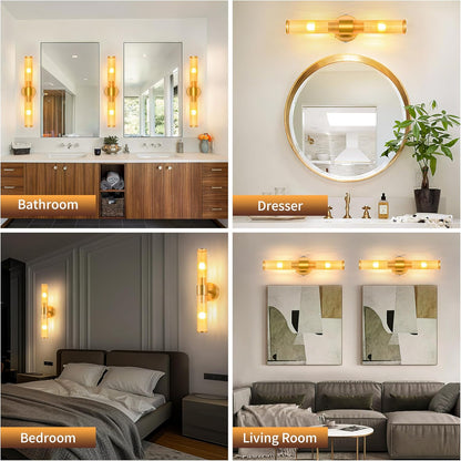 Morauroral Gold Battery Operated Wall Sconces Set of Two, Rechargeable Wall Sconce with Dimmable Remote Control, 20 Inch Wireless Sconce Wall Light for Bedroom, Living Room (Bulbs Included)