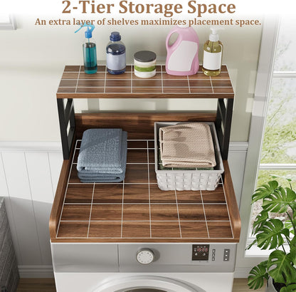 Washer Dryer Countertop with Shelf, 23.62″D x 23.62″W x 16.57″H, Countertop for Washer and Dryer Top with Non-Slip Pads and Edge Rails, Laundry Room Storage and Organization(Black)