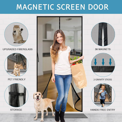YRH Magnetic Screen Door with Stay Open Buckles - Door Curtains Heavy Duty Self-Sealing Mesh,Powerful Magnets (Fit for Door Size:36x82 Inch,Screen Itself Size:38x83 Inch, Black)