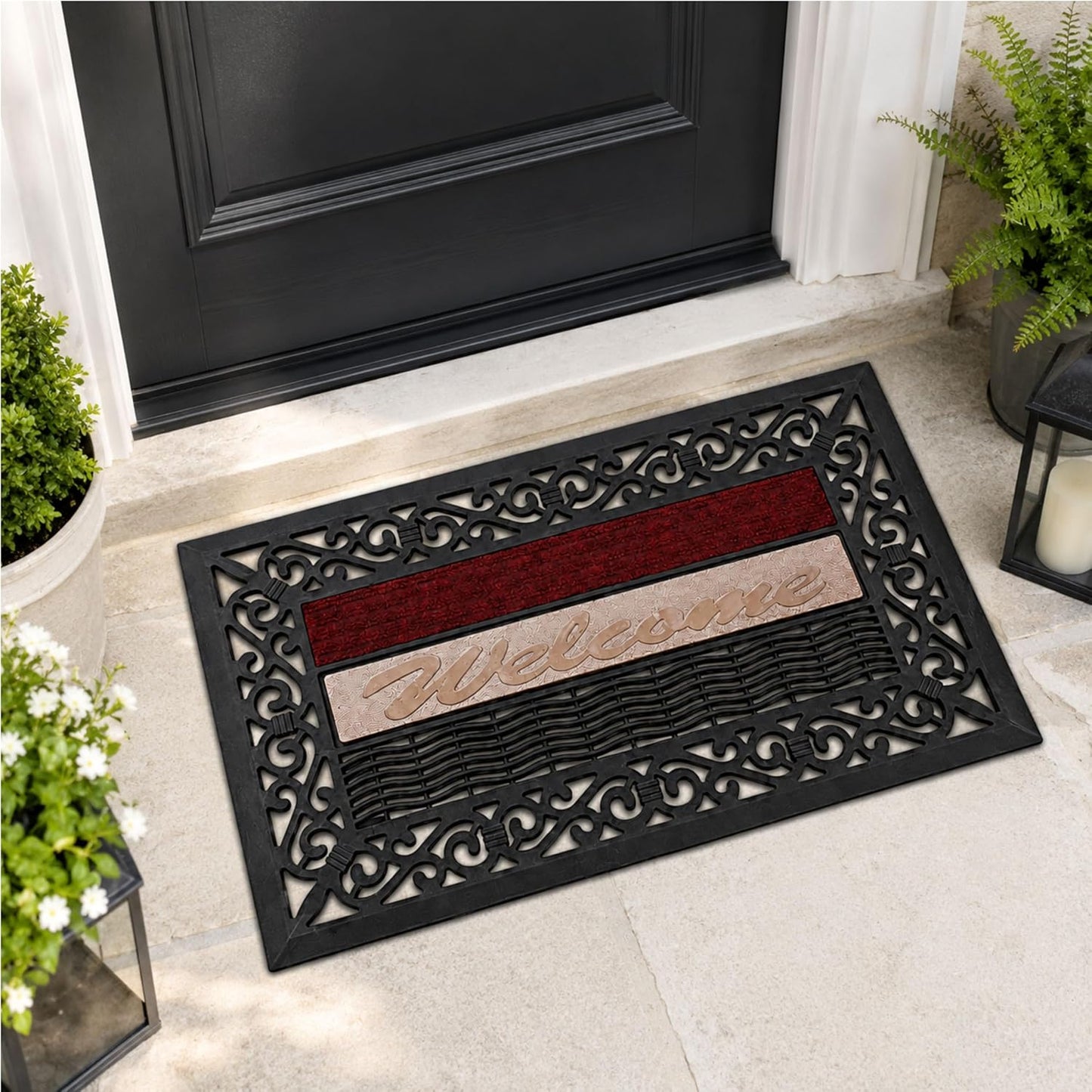 ROOM127 Outdoor Doormat, 28.3" x 16.9", Heavy Duty Rubber Scraper Door Mat | Multi-Zone Cleaning, Absorbent Strip, Open Drainage, Non-Slip Indoor Outdoor Rug for Front Door Patio Garage Mudroom