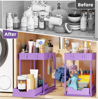 Simple Trending Under Sink Organizer 2 Pack, Sink Pull-Out Sliding Storage Cabinet, 2-Tier Under Shelf Organizer for Kitchen Bathroom, Black