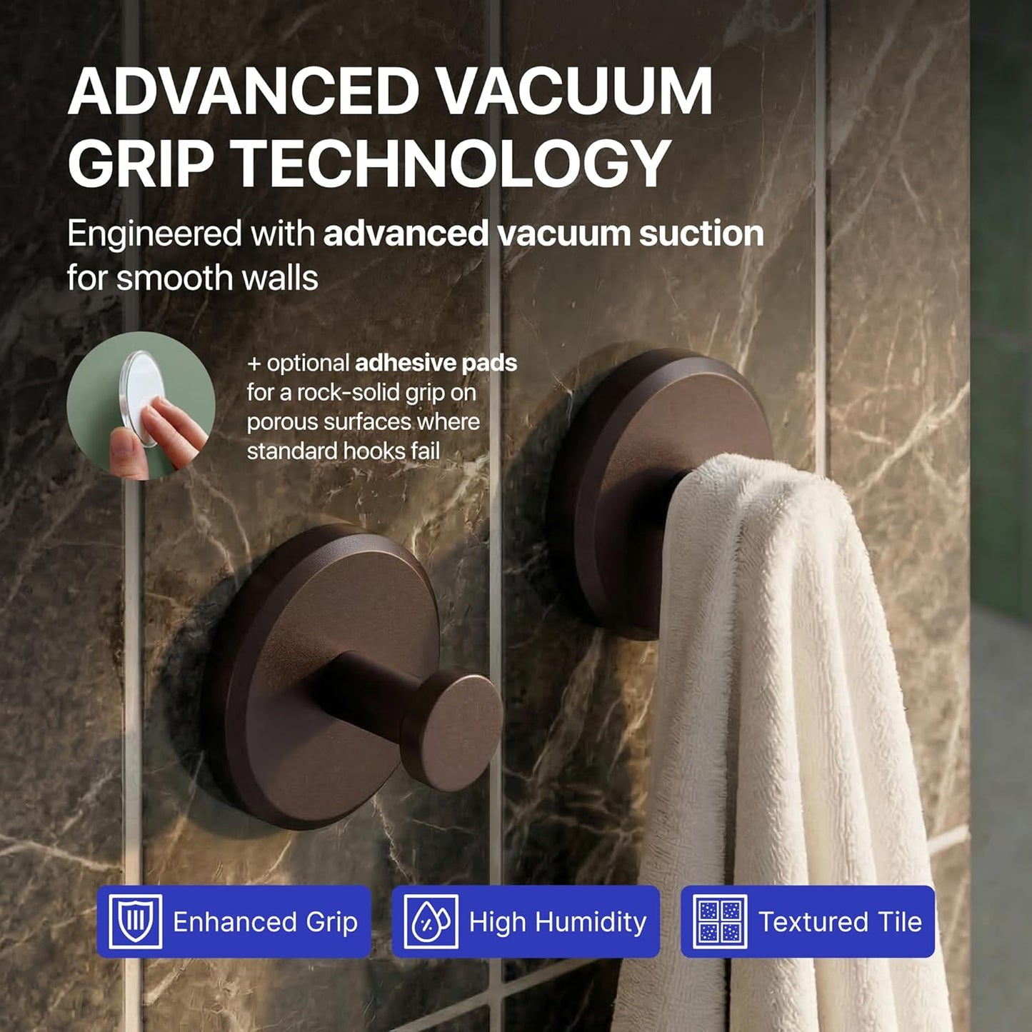 HOME SO Suction Cup Hooks for Shower & Bathroom Towel Holder 2-Pack – Suction Cups Hooks for Hanging Towels, Robes, & Coats - Tiles, Glass Door or Mirror – Shower Hooks & Towel Hooks Organizer - Black