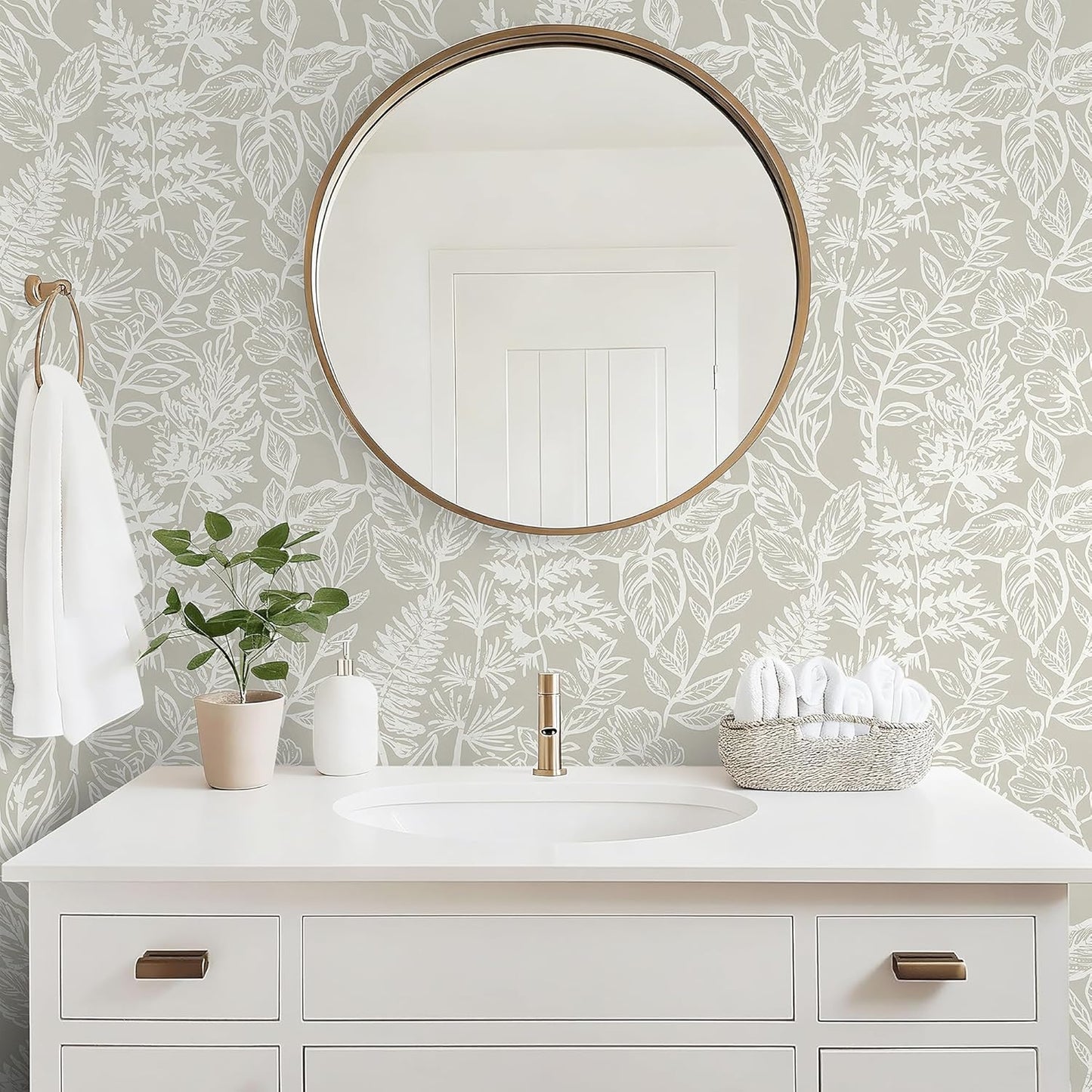 Safiyya Peel and Stick Wallpaper Boho Modern Beige Leaf Contact Paper Peel and Stick Wall Paper Self Adhesive Removable Wallpaper for Bedroom Bathroom Vinyl Roll 78.7"x17.3"
