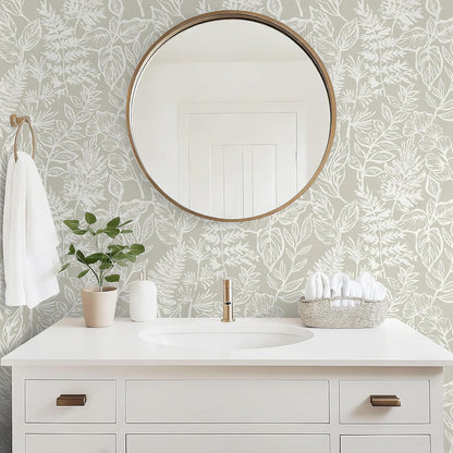 Safiyya Peel and Stick Wallpaper Boho Modern Beige Leaf Contact Paper Peel and Stick Wall Paper Self Adhesive Removable Wallpaper for Bedroom Bathroom Vinyl Roll 78.7"x17.3"