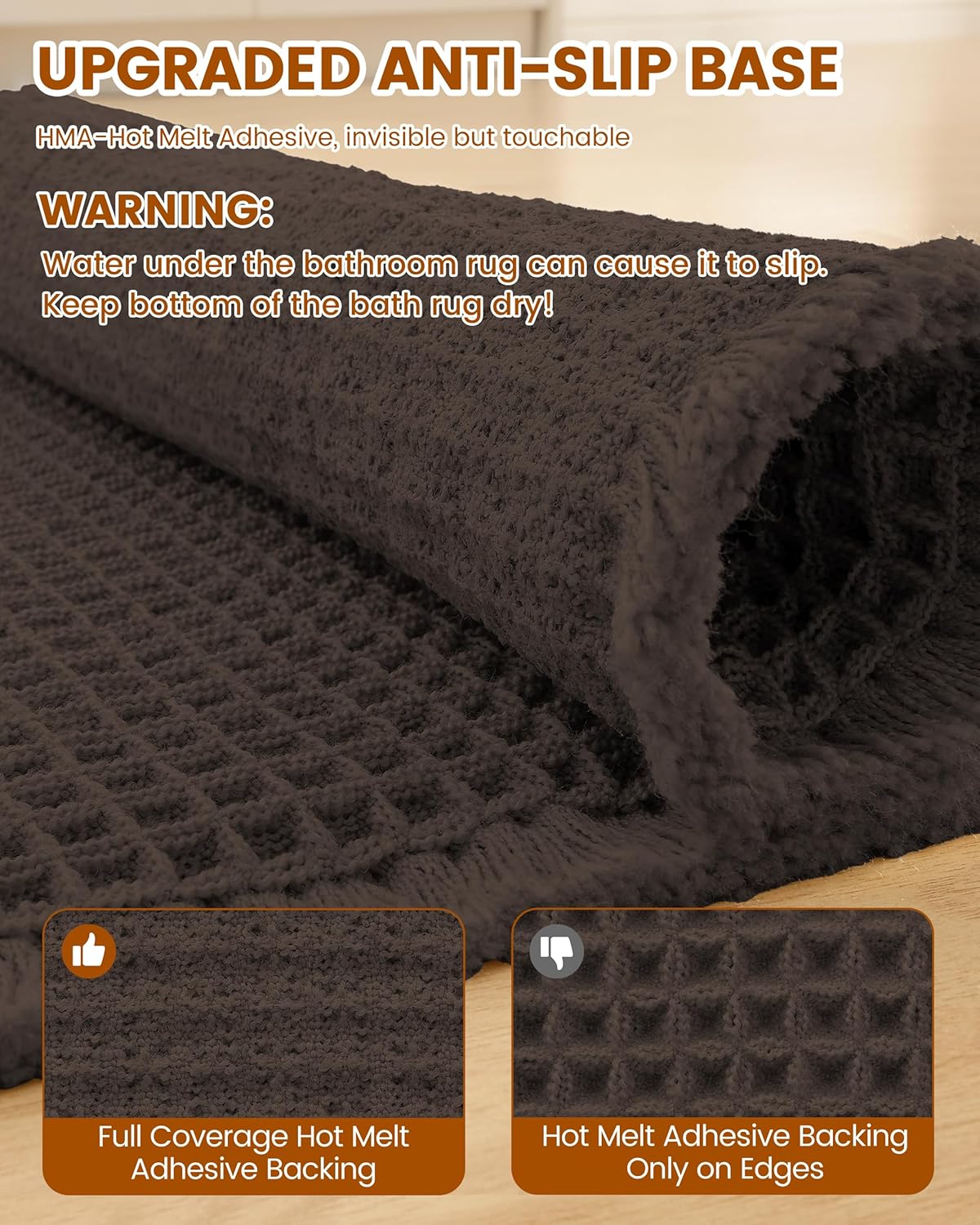 Smiry Waffle Bath Mat 30x20, Extra Soft Absorbent Bathroom Rugs, Non Slip Machine Washable Quick Dry Bath Rugs for Bathroom Floor, Tub, Shower, Home Decor Accessories, Brown