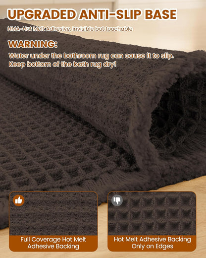 Smiry Waffle Bath Mat 30x20, Extra Soft Absorbent Bathroom Rugs, Non Slip Machine Washable Quick Dry Bath Rugs for Bathroom Floor, Tub, Shower, Home Decor Accessories, Brown