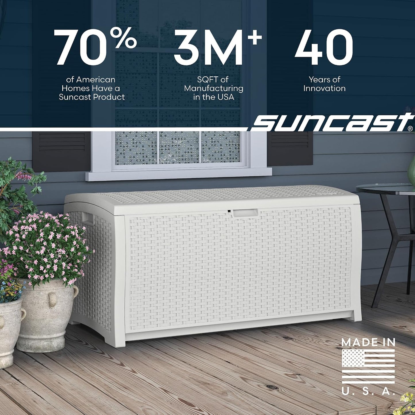 Suncast DBW9200 99 Gallon Outdoor Wicker resin Patio Storage Chest Bin with Handles for Patio, Garden, Garage, or Pool for All Weather, Mocha