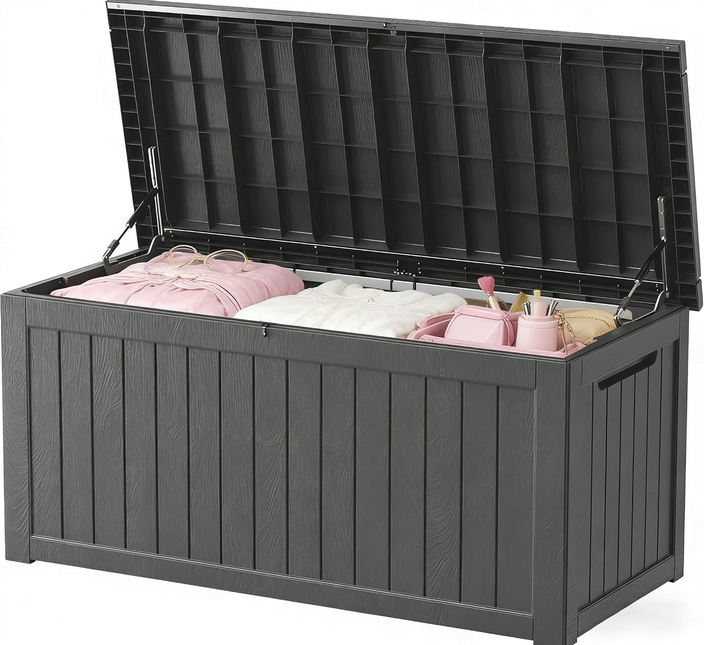 Outdoor Storage Box 325GAL Waterproof Resin Deck Box,Pool Accessories Supplies，UV-Resistant Lockable Package Delivery Bin for Garden Tools,Large Patio Outside Cushions,Chest,Furniture,Black