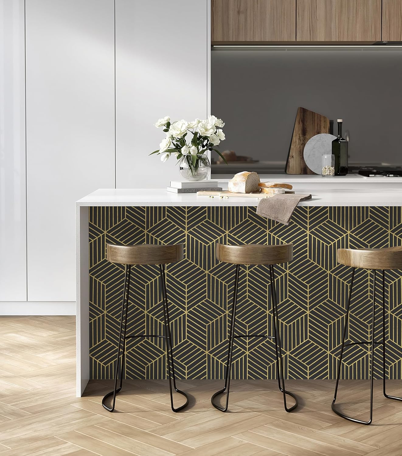 CiCiwind Wallpaper Peel and Stick Modern White and Gold Contact Paper Peel and Stick Geometric Removable Self Adhesive Wall Paper for Bedroom Renter Friendly Papel Tapiz para Pared 15.7"x118"