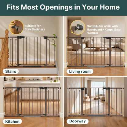 Cumbor 29.7-48" Baby Gate for Stairs, Mom's Choice Awards Winner-Dog Gate for Doorways, Auto Close Safety Pet Gate for Dogs Indoor, Easy Install Pressure Mounted Child Gate with Walk Thru Door, Brown