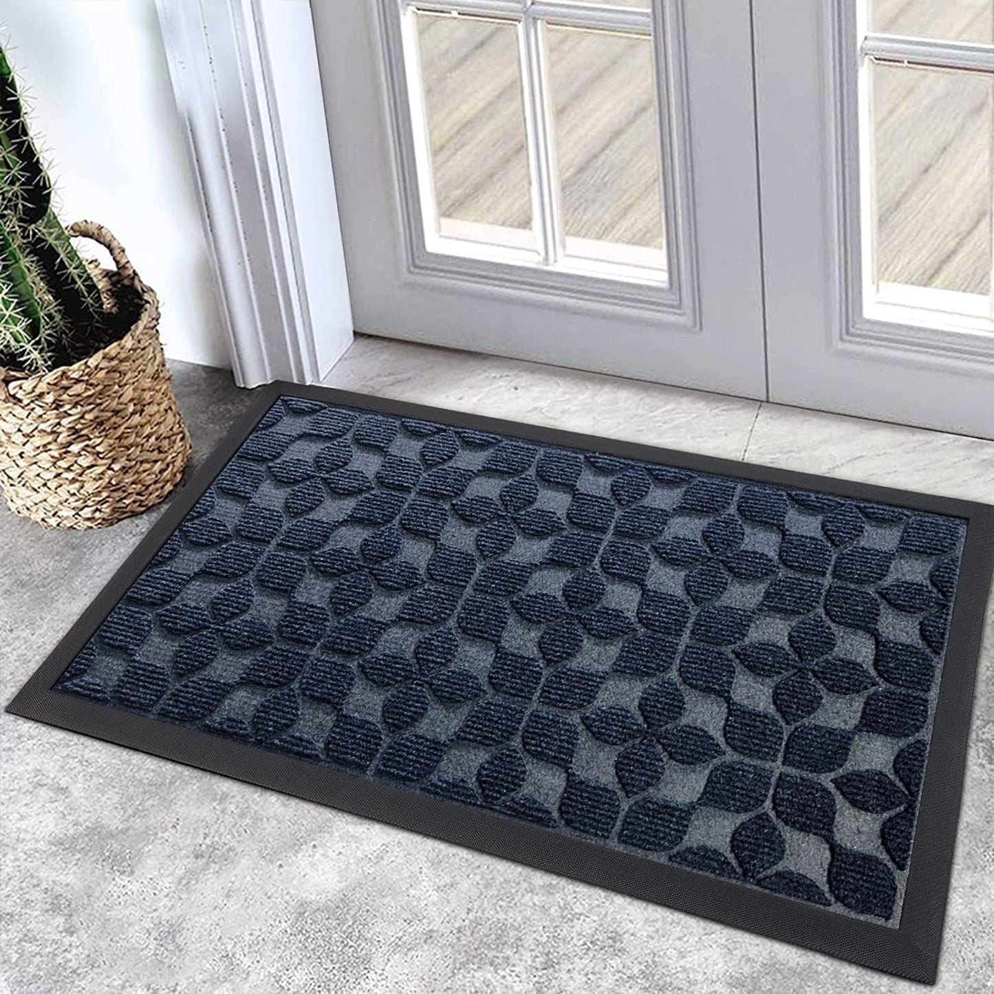 Bulijojo Sturdy Front Entrance Doormats,Durable Heavy Duty Welcome Mat,Thick Absorbent Natural Rubber Non Slip Mat,Easy Clean Entryway Mat 17x30 Inch Leaves Green