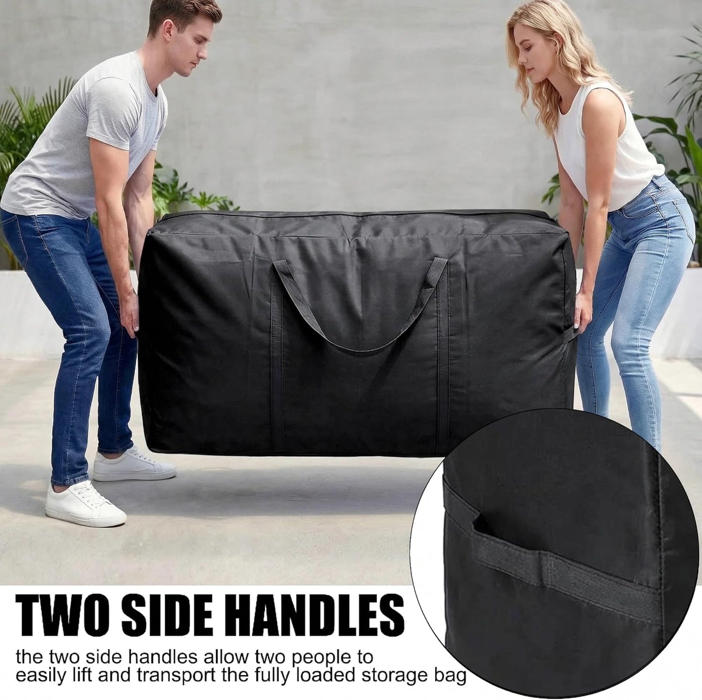 66 Gallon Extra Large Storage Bags, XXL Moving Bags with Zippers & Side Handles, Jumbo Big Storage Totes for Moving & Space-Saving Organization (Black, 66 Gallon, 1 Pack)