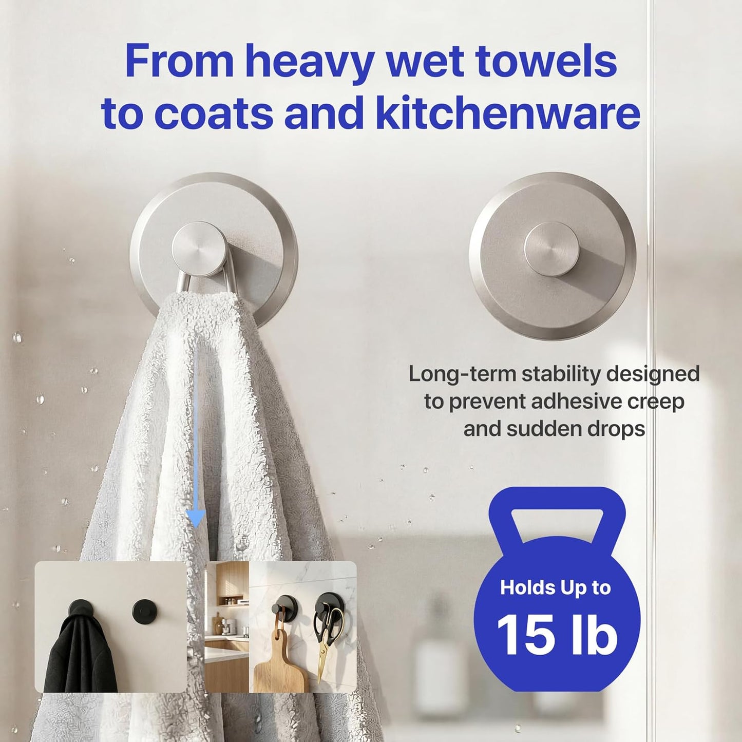 HOME SO Suction Cup Hooks for Shower & Bathroom Towel Holder 2-Pack – Suction Cups Hooks for Hanging Towels, Robes, & Coats - Tiles, Glass Door or Mirror – Shower Hooks & Towel Hooks Organizer - Black