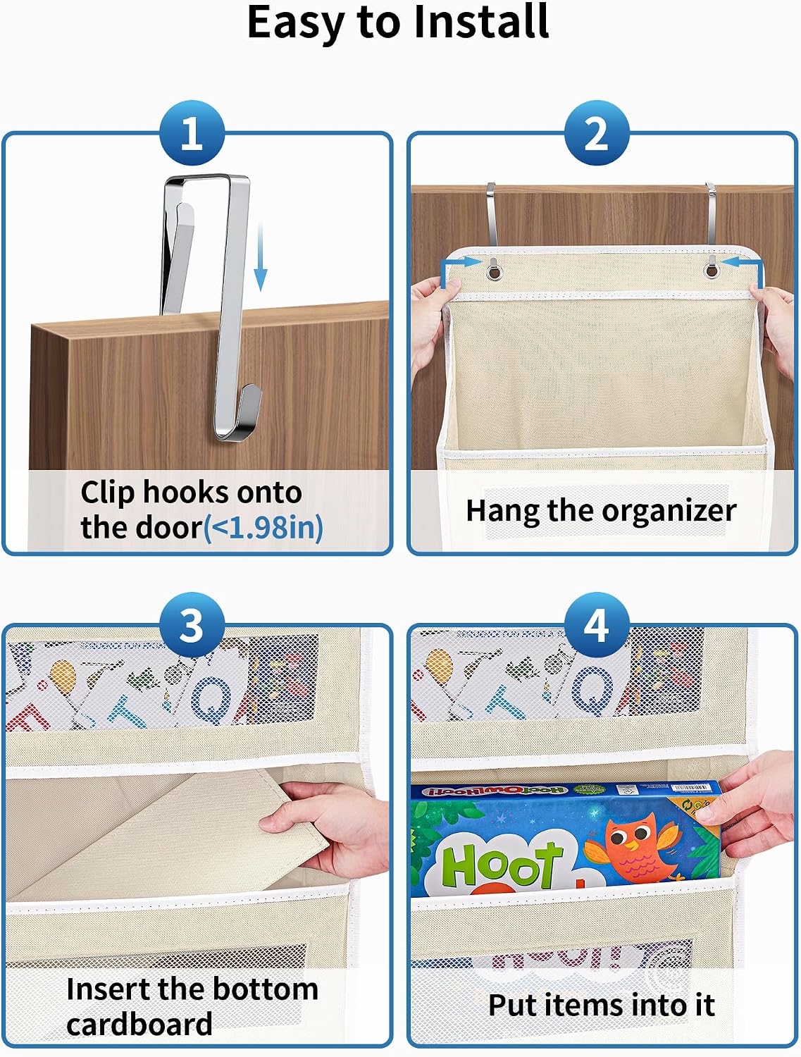 JARLINK 2 Pack Over the Door Organizer Storage, 5 Shelf Hanging Door Organizer with 5 Large Capacity Pockets, Anti Tilt 44 lb Load Behind Door Storage for Bedroom, Bathroom, Pantry, Nursery, (Grey)