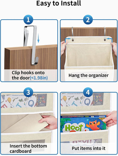 JARLINK 2 Pack Over the Door Organizer Storage, 5 Shelf Hanging Door Organizer with 5 Large Capacity Pockets, Anti Tilt 44 lb Load Behind Door Storage for Bedroom, Bathroom, Pantry, Nursery, (Grey)