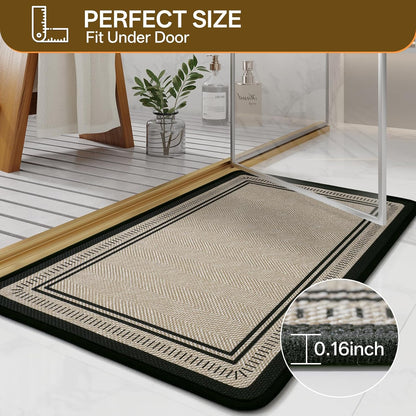 Non Slip Bath Mat with Rubber Backing, Absorbent Quick Dry Bath Rugs Washable, Thin Bathroom Rugs Fit Under Door for Bathroom Floor, Shower and Sink, 16"×24", Grey