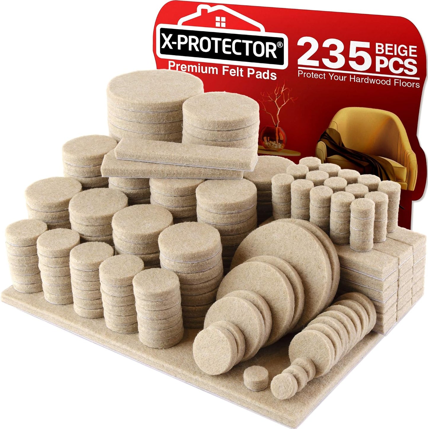 Felt Furniture Pads X-PROTECTOR - 48 Premium Floor Protector Chair Felts for Feet Wood Floors Best Hardwood Protect Your Hard Floors! (Brown)