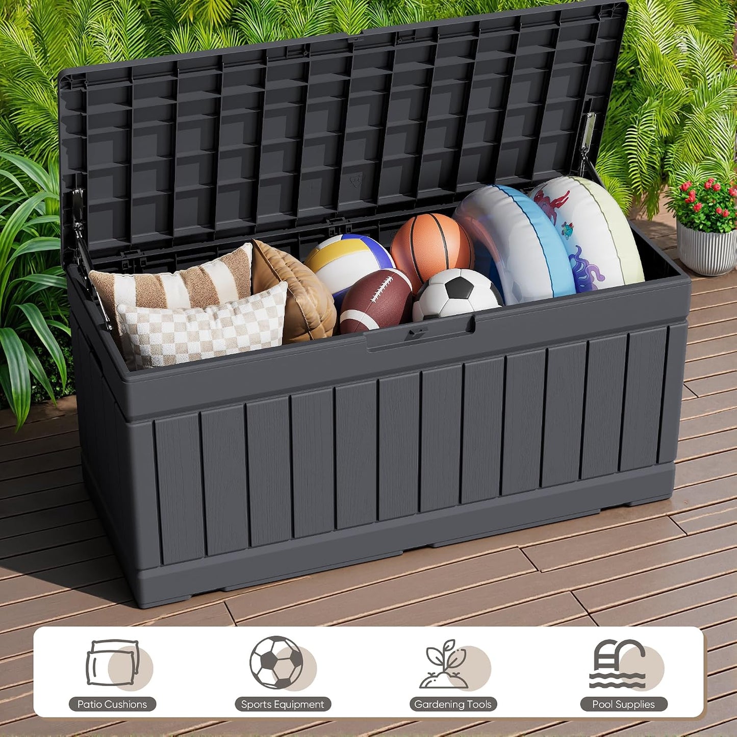 JUMMICO 31 Gallon Resin Deck Box Waterproof Indoor Outdoor Storage Boxes for Patio Furniture Cushions and Garden Tools (Brown)