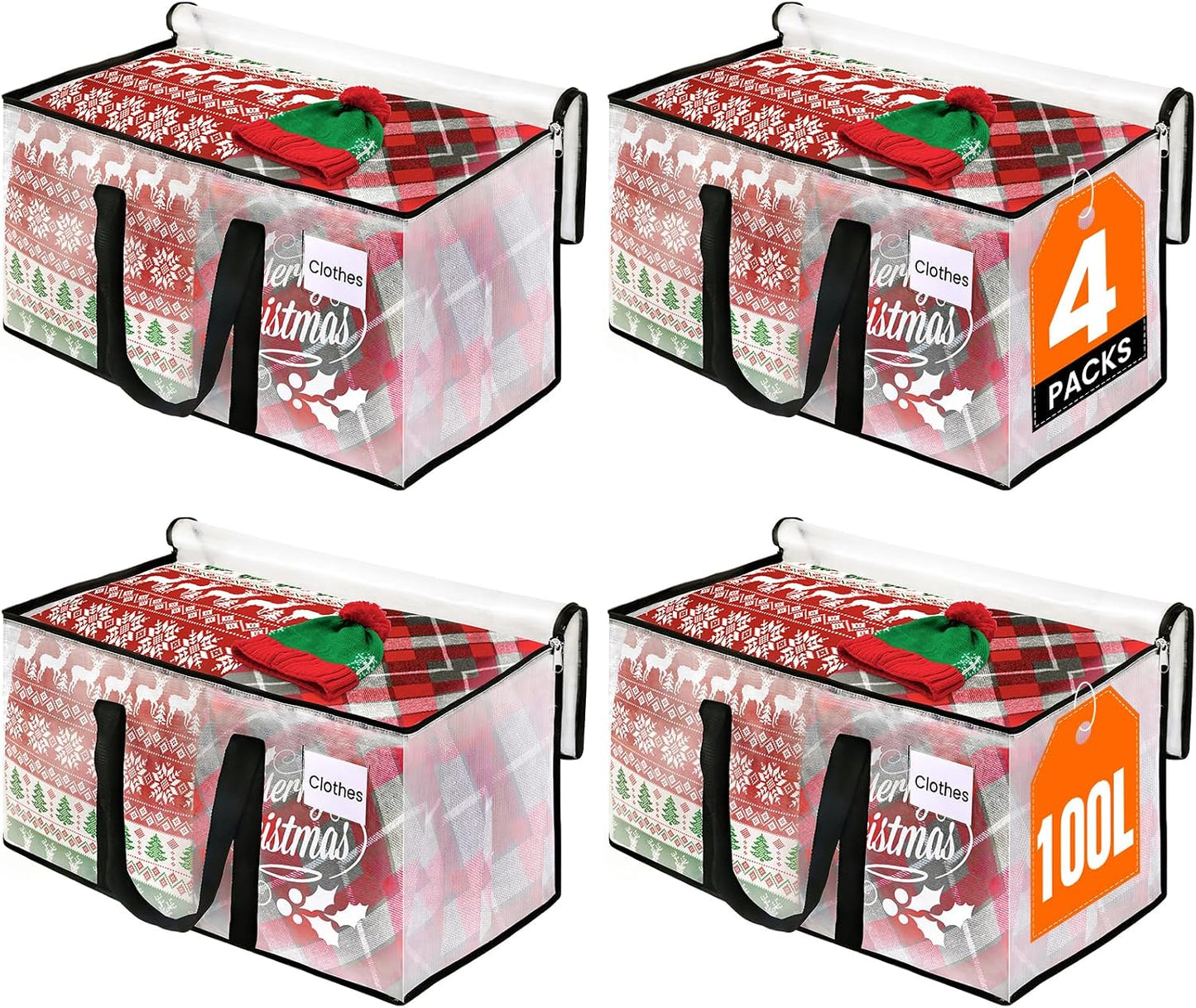 RoomHacks Heavy Duty Clear Moving Bags with Reinforced Handle and Double Zipper, Storage Totes, Packing Bags Alternative to Moving Essential and Supplies Box, Clear, Large, 6 Packs