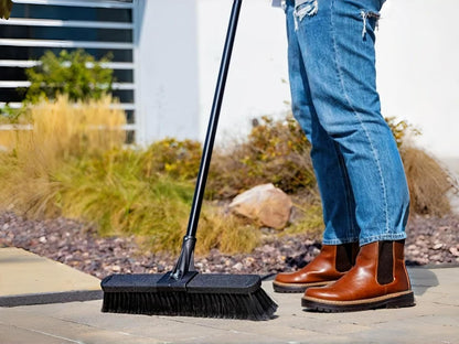24-Inch Push Broom with 59" Metal Handle, Heavy-Duty Outdoor Broom with Stiff Flagged Bristles for Garage, Driveway & Patio