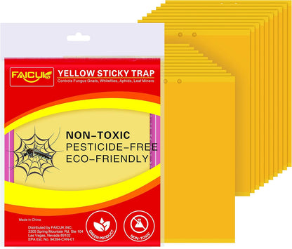 Faicuk Yellow Dual-Sided Sticky Fly Traps for Plant Insect Like Aphids, Fungus Gnats, Leaf Miners and White Flies (30 Pack)