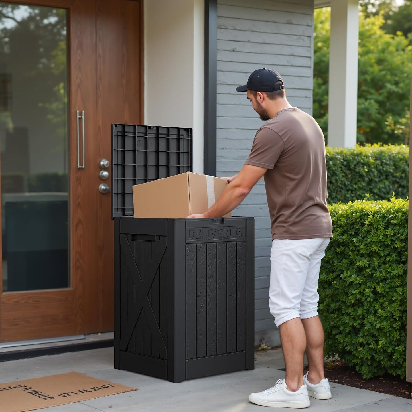 Greesum 31 Gallon Resin Deck Box All Weather Outdoor Storage Boxes for Patio Furniture Set,Outdoor Toys,Garden Tools,Black