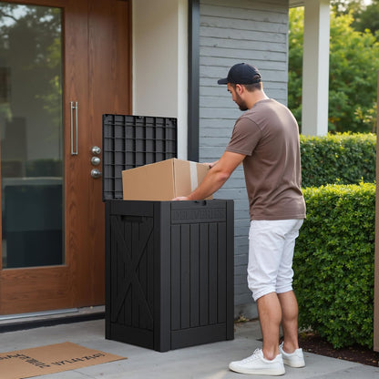 Greesum 31 Gallon Resin Deck Box All Weather Outdoor Storage Boxes for Patio Furniture Set,Outdoor Toys,Garden Tools,Black