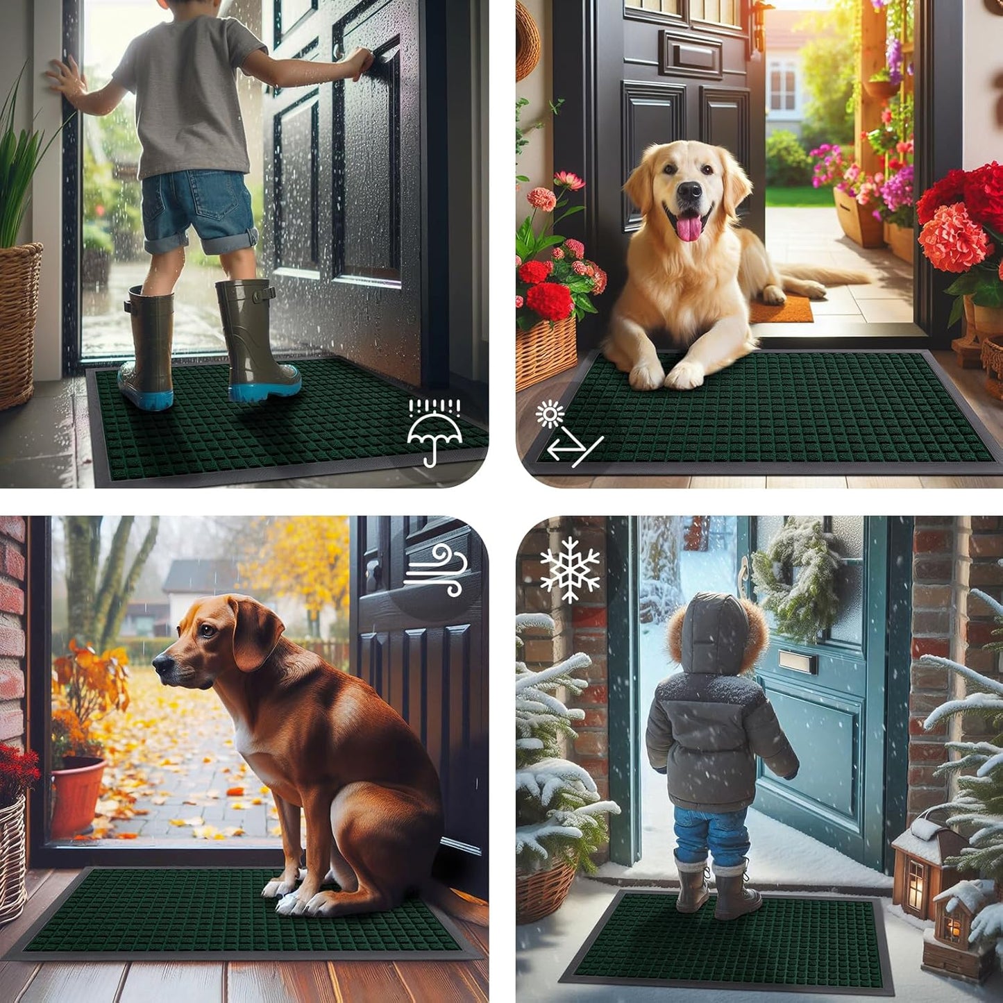 Smiry Front Door Mat Outside Entrance, Heavy Duty Natural Rubber Doormat, Non Slip, Trap Dirt and Moisture, Easy Clean, Low Profile Welcome Floor Mats for Indoor Outdoor Entry, 29.5x17 Inch, Black