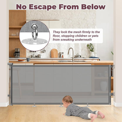 Retractable Baby Gates for Doorways, 58" Extra Wide Mesh Child Dog Gate for Stairs, 34" Tall Toddler Pet Gate Indoor and Outdoor, Easy Install, Essential for Home Safety, Black