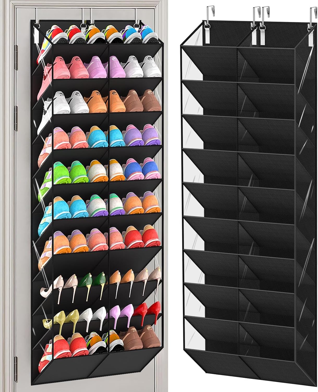 UVIAHOMI 20-30 Pairs Over the Door Shoe Organizer, Clear Pockets Hanging Shoe Storage for Closet, 10-Tier Door Shoes Rack, Handing Shoes Holder Fit All the Family's Sneakers, Boots, Heels, White
