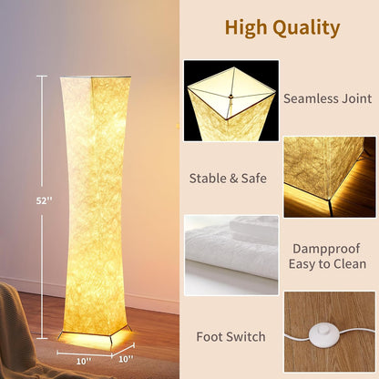 chiphy Floor Lamp, Dimmable 61" Tall Standing Lamp, 3 Levels Adjustable Brightness 12Wx2 LED Bulbs, Column Floor Light w/White Fabric Shade, Home Decor for Living Room, Bedroom, Kids Room