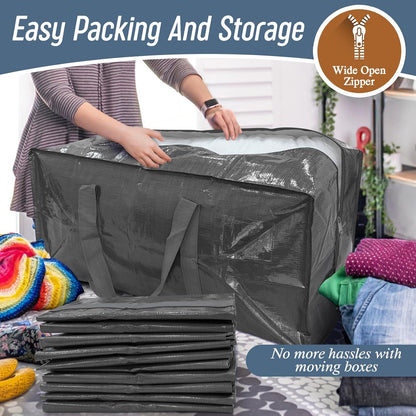 6 Pack Extra Heavy Duty Large Moving Bags with Strong Zipper & Comfortable Handles, Sturdy & Durable Clothes Storage Bags Totes Bins, Blue Packing Moving Boxes for College Supplies, Dark Blue