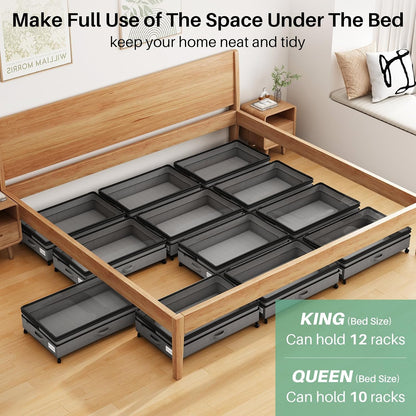 Kitstorack Under Bed Storage with Wheels 2Pack Height-adjustable Under Bed Storage Containers,Under Bed Shoe Storage Organizer with Clear Window&Label, Suitable for Clothes Storage, Gray