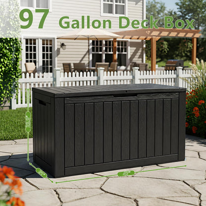 KAMABOKO 31 Gallon Outdoor Storage Box, Resin Deck Boxes Indoor and outdoor, Waterproof Storage Box Lockable Lid for Garden Tools, Package Delivery, Pool Supplies, Patio Cushions, Black