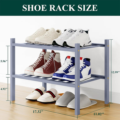 Smiry Bamboo Shoe Rack, 3 Tier Free Standing Wooden Shoe Organizer, Stackable Wood Shoe Storage Shelf for Closet, Entryway, 12 Vertical Slats, 2+1 Stack Standard Legs, 26.8"x11"x19.5", Natural