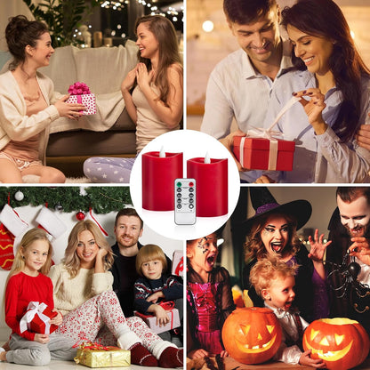 3"x4" Flickering Flameless Battery Candles with Timer, White Realistic LED Pillar Candles, Set of 2 Large Remote-Operated Candles for Home Indoor/Outdoor & Holiday Decor