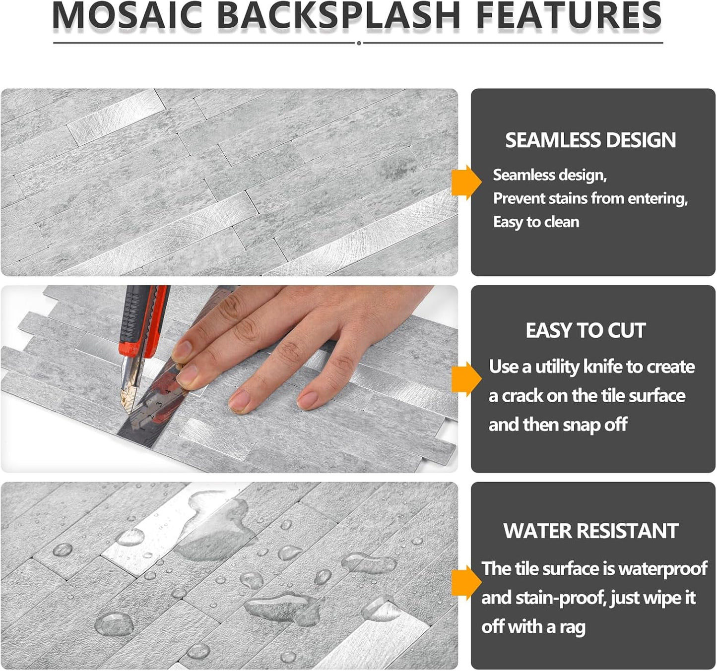 STICKGOO 20 Sheets Peel and Stick Backsplash Tile, Stick on Backsplash for Kitchen and Bathroom, White Sandstone Look PVC Mixed Metal Gold Self Adhesive Wall Tiles