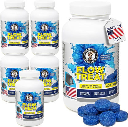 HVAC GUYS – Flow Treat Tabs - 200 Tablets | AC Drain Line Cleaner | Prevents Odors, Keeps HVAC Drain Pan Clean, Prevents Overflow | One Tablet Lasts up to 4 Weeks