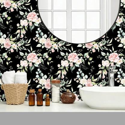 Pink Floral Peel and Stick Wallpaper Self Adhesive Removable Thick Vinyl Watercolor Botanical Flower Accent Wall for Bedroom Bathroom Living Room Renter Friendly 17.7" x 118"