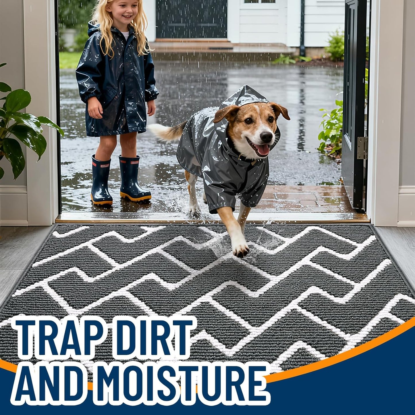 OLANLY Front Door Mat, Non-Slip Rubber Backing, Dirt Resistant and Absorbent, Washable, Easy to Clean Low-Profile Indoor Doormat for Back Door, Entryway, Inside Entrance, 32x20, Grey