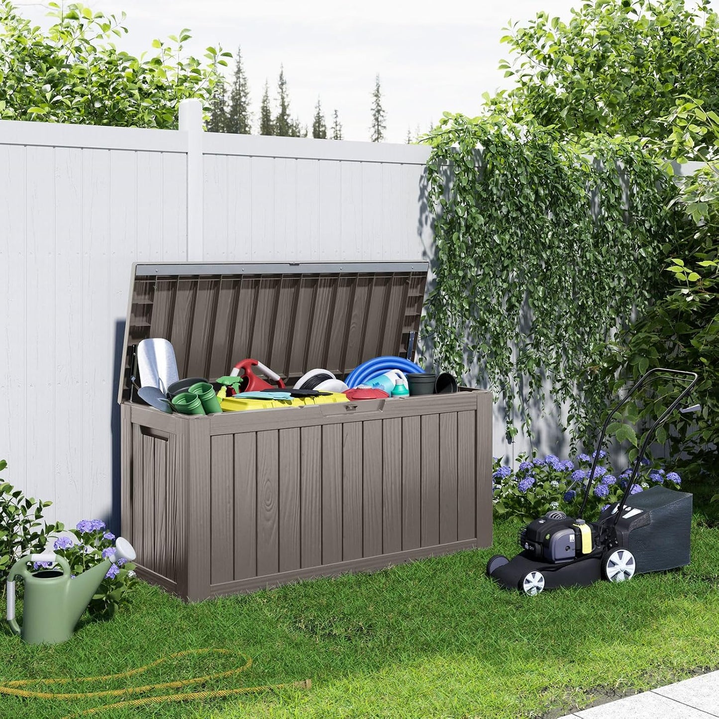 35 Gallon Waterproof Outdoor Storage Box,Deck Boxs for Outdoor and Indoor Use,Deck Storage Box for Picnic Supplies,Gardening Tools,Lockable and Easy to Install(Black)