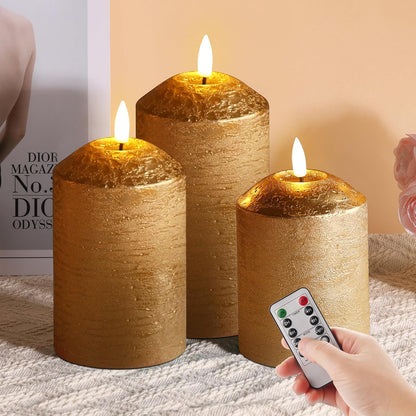 Eywamage White Flameless Pillar Candles with Remote, Flickering LED Candles Battery Powered Real Wax Set of 3