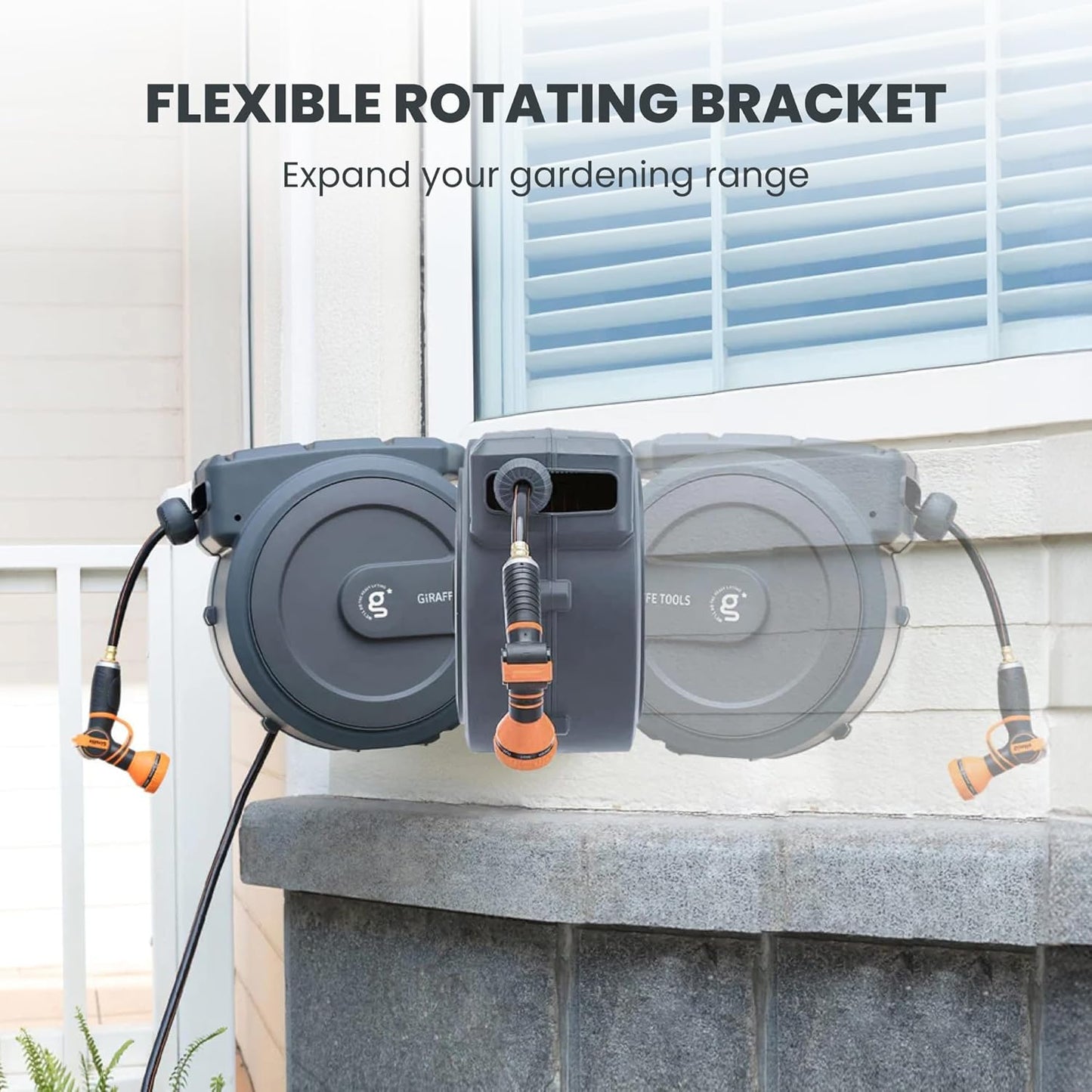Giraffe Tools Retractable Garden Hose Reel 1/2 Inch x 100 ft, Super Heavy Duty, Any Length Lock, Slow Return System, Wall Mounted and 180 Deg Swivel Metal Bracket